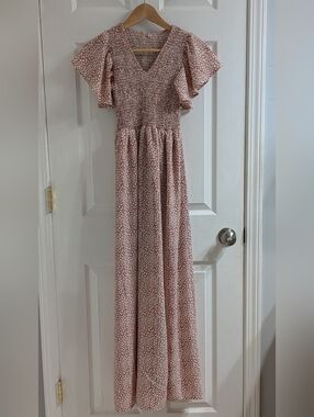 Maxi Dress Pink Leopard Cheetah Print Medium Like New Slit Flutter Sleeves